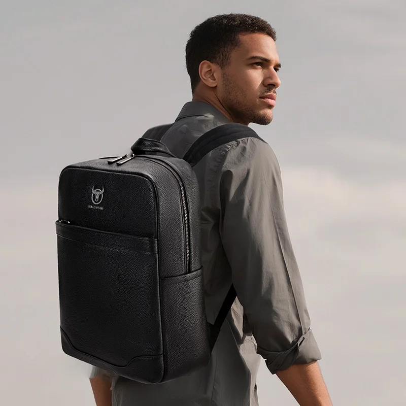 حقيبة ظهر رجالية من جلد البقر من BULLCAPTAIN حقيبة ظهر من الجلد الطبيعي حقيبة ظهر كلاسيكية كبيرة للسفر حقيبة كمبيوتر محمول كبيرة