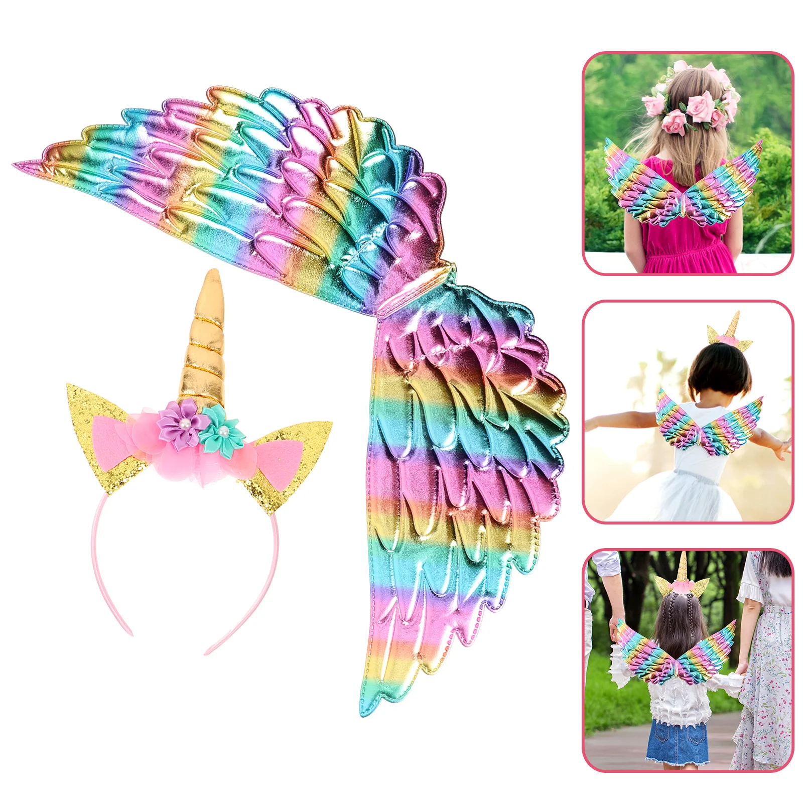 Unicorn Wings Performance Clothes Hair Hoop Party Costume Girls Christmas Gifts Adorable Photo Props Head Plastic Baby