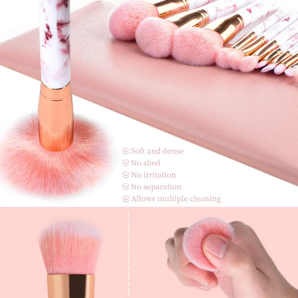 Makeup Brushes Professional 12Pcs Pink Marble Makeup Brush Set with Foundation Concealer Blush Eyeshadow Make Up Brushes Beauty