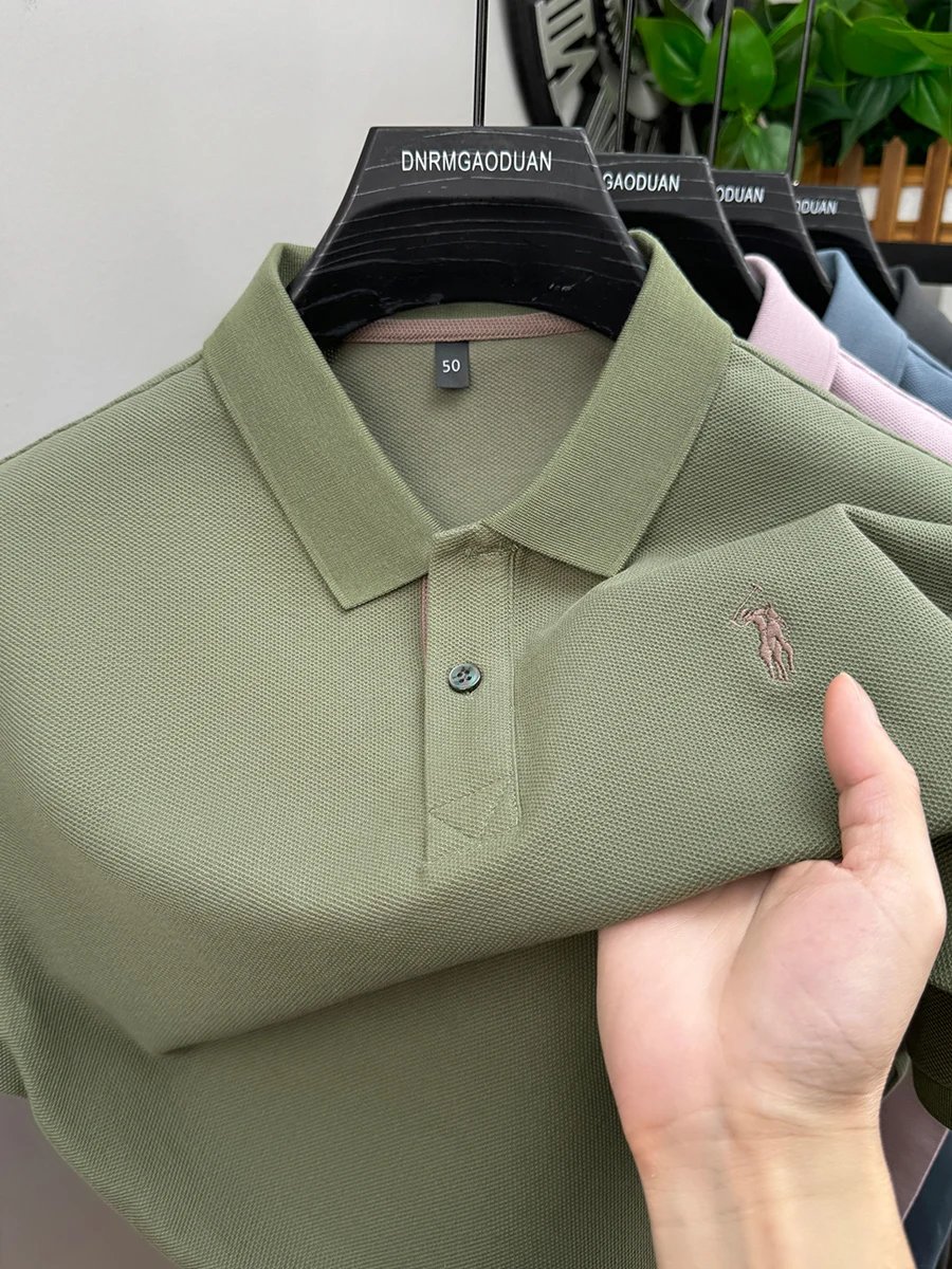 100% pure cotton men's short sleeved polo shirt hot selling summer fashionable horse logo embroidery classic Paul casual T-shirt image 3