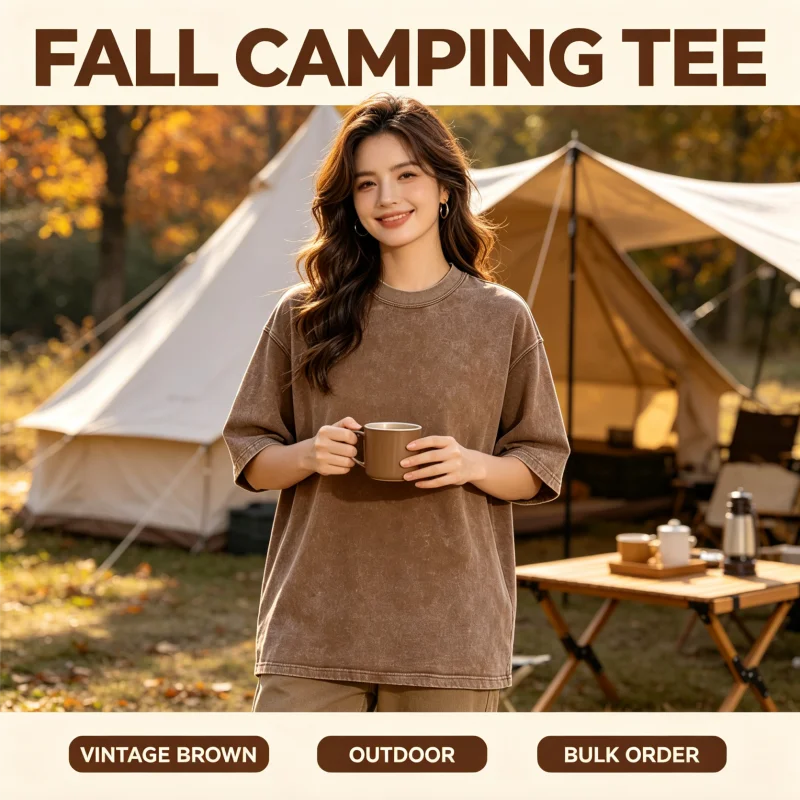 Heavyweight Washed Cotton Tshirt Custom Print Logo Outdoor Camping Team Uniform Bar Cafe Staff Short Sleeve Work Tops