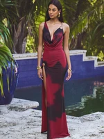 Kliou-Vestido largo de malla con paneles para Mujer, vestido Sexy fino transparente con abertura alta, cuello en V, Espalda descubierta, recto, largo, ropa de vacaciones