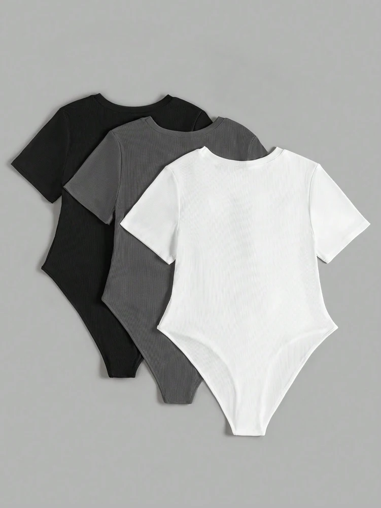 بذلة نسائية بمقاس كبير ورقبة دائرية وأكمام قصيرة (3 قطع) ملابس لليوجا بذلة رياضية للياقة البدنية في الهواء الطلق والشاطئ والصيف #3