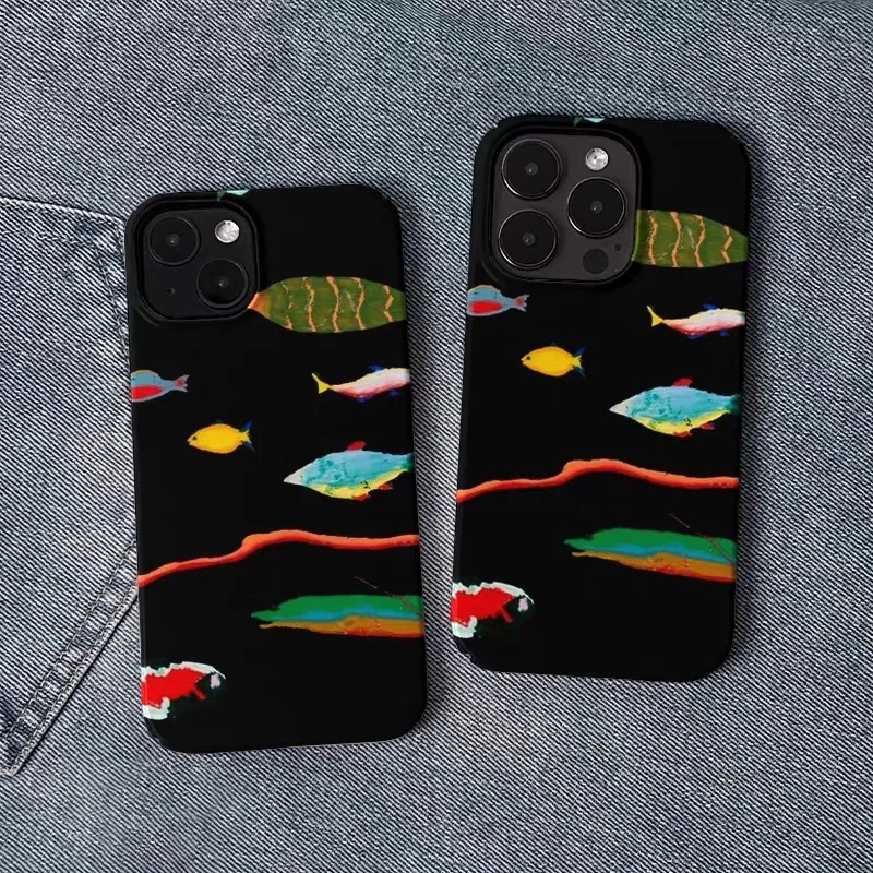 

Ins Black Colored Fish Cartoon Case for IPHONE 17 16ProMax 15 14 13 12 11 PRO Plus Acrylic TPU Two in One Magnetic Phone Cases