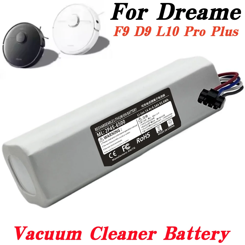 

14.4V 6500mAh Lithium Ion Replacement Battery for Dreame F9/D9/D9 Pro/D9 Max/L10 Pro Robot Vacuum Cleaner Accessories.