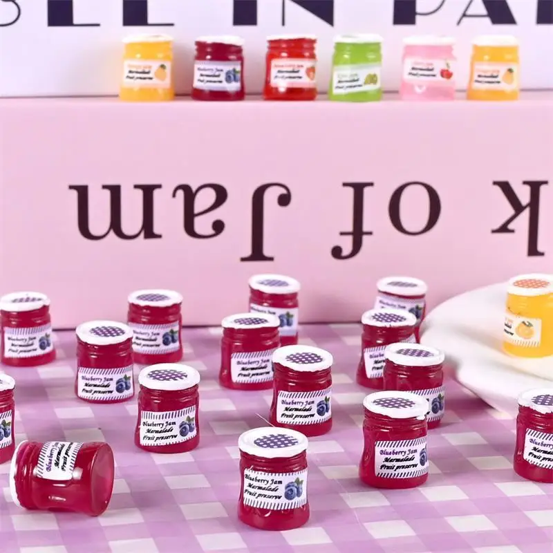 12Pcs/Set 1:12 Jam Jar Model Food Toy Home Ornaments Miniature Simulation Doll House Accessories Kids Pretend Toys Gifts