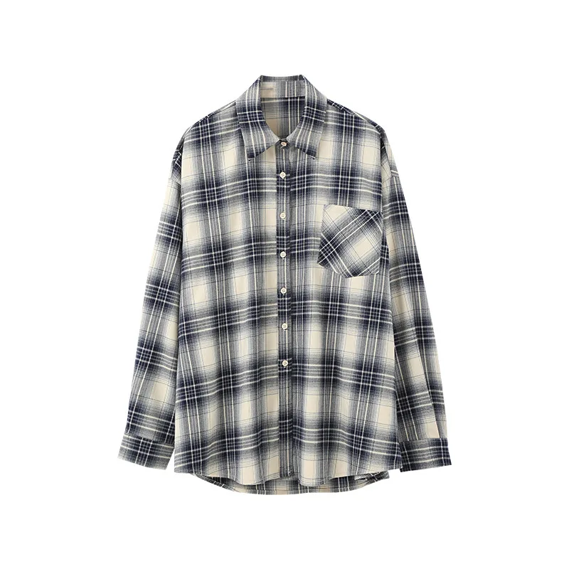 Autumn All Match Plaid Shirts for Women Korean Fashion Button Up Oversized Shirt Woman 2023 Aesthetic Loose Blouse Female