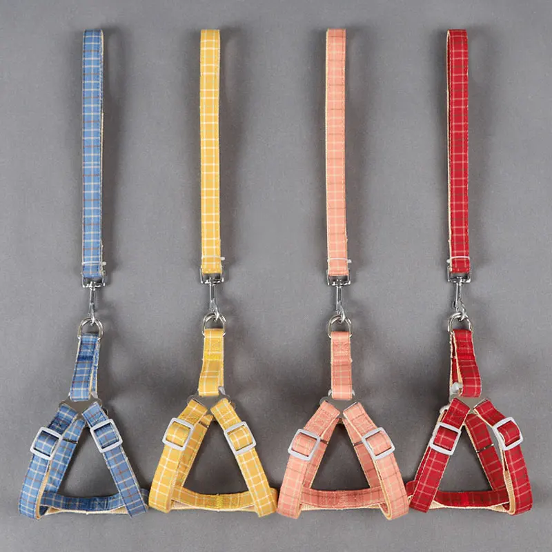 Dog Harness leash Set Grid Plaid Checked Pattern Adjustable NO Pull Dog Harness and Leash for Puppy Cat Small Large Dog Favor