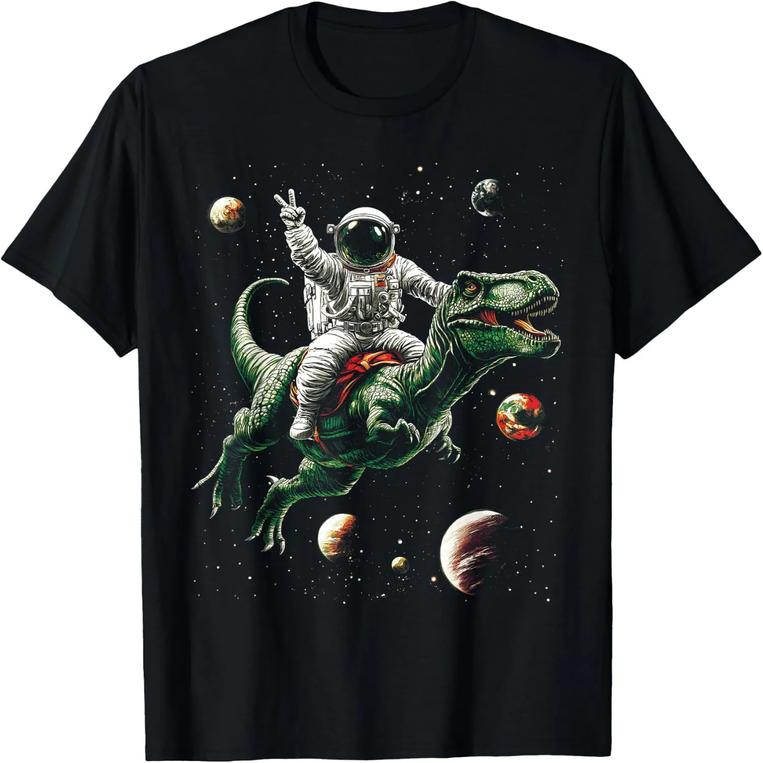 Astronaut Dinosaur T Rex Outer Space Science Galaxy Universe T-Shirt graphic tee, unisex, 100% cotton,