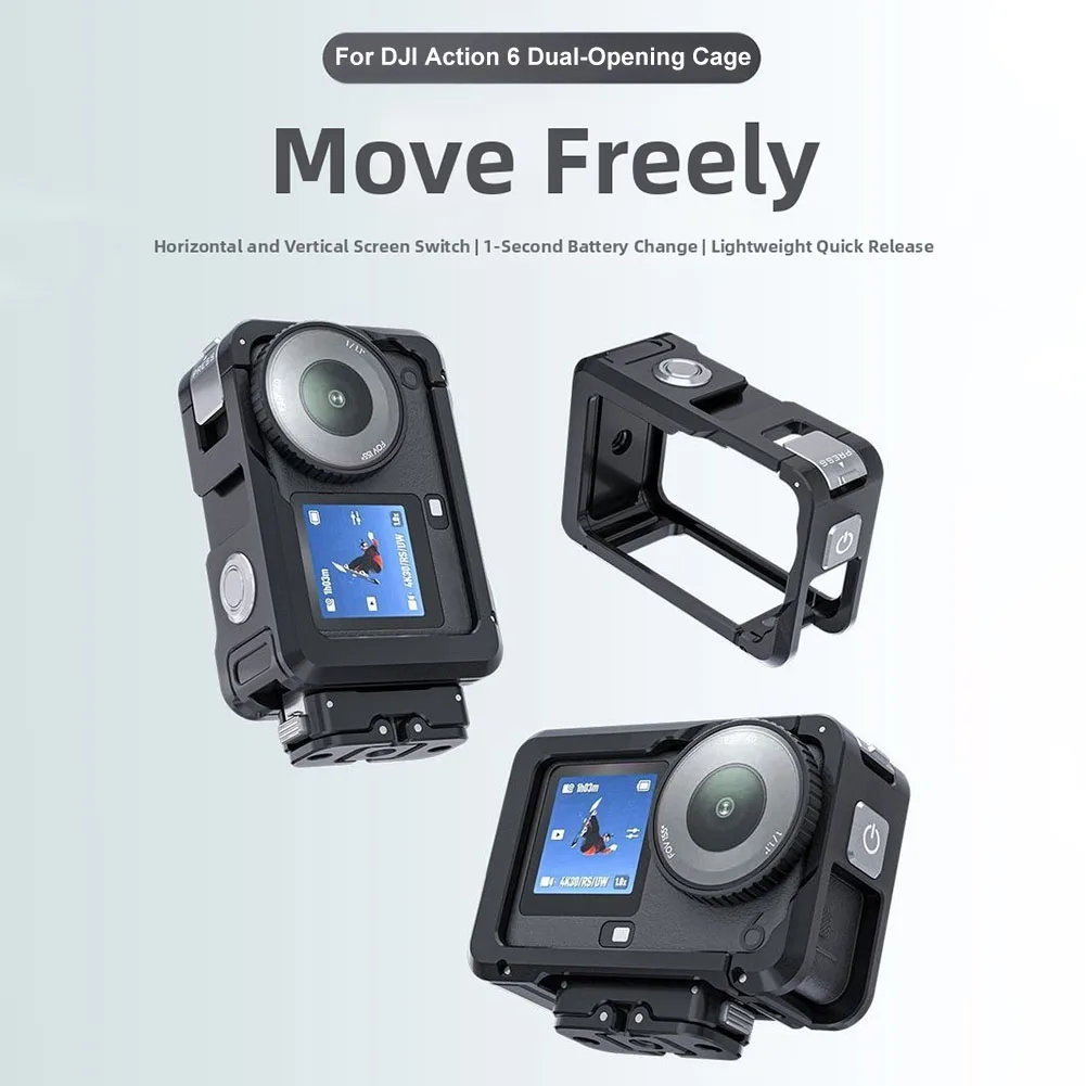 

Металлический защитный чехол для DJI Action 6, с двойным открытием, полная защита, расширительная клетка для кроликов, аксессуары для камеры