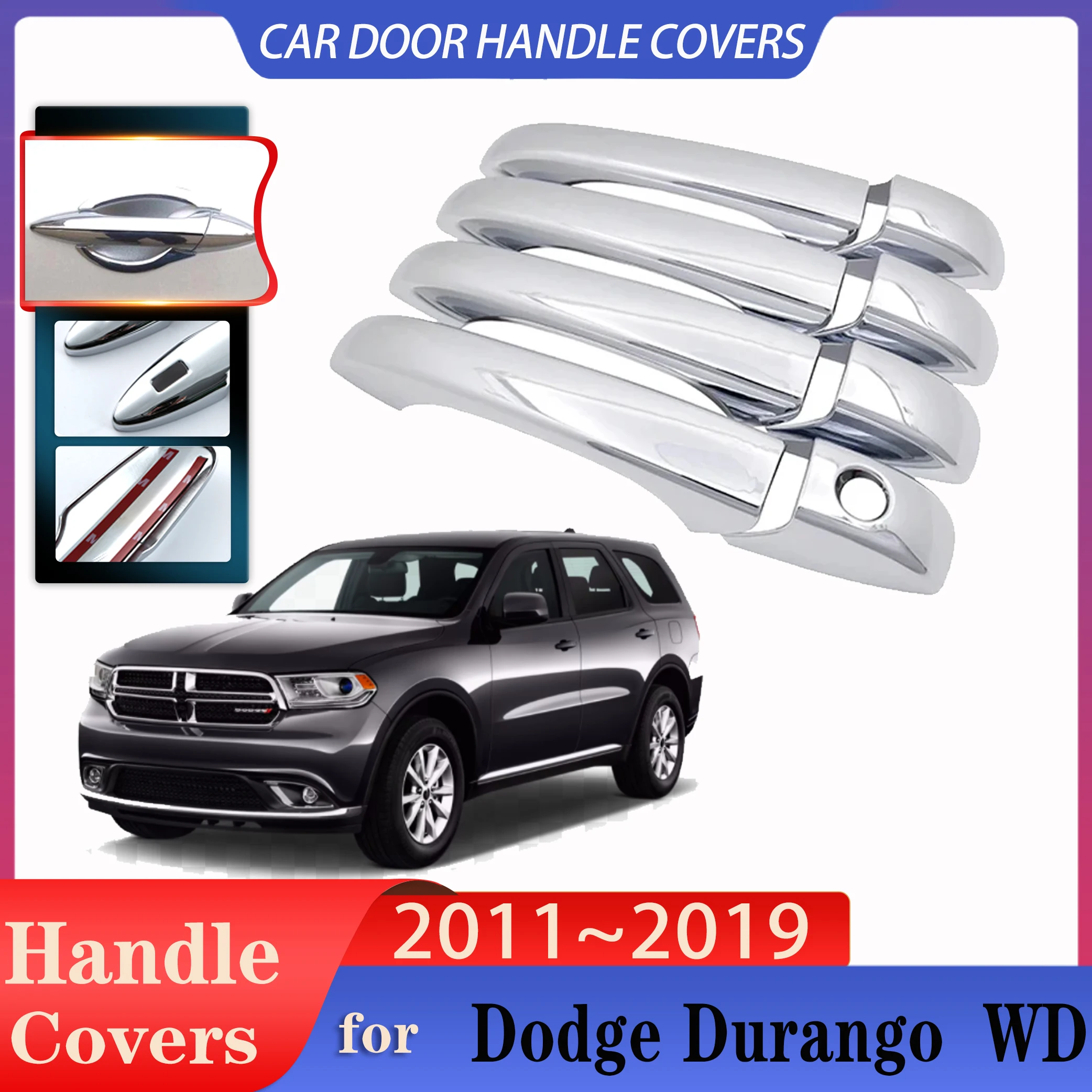 

for Dodge Durango MK3 WD 2011~2019 Car Chrome Door Handle Covers Car External Protective Film Accessories Styling Sticker Trim