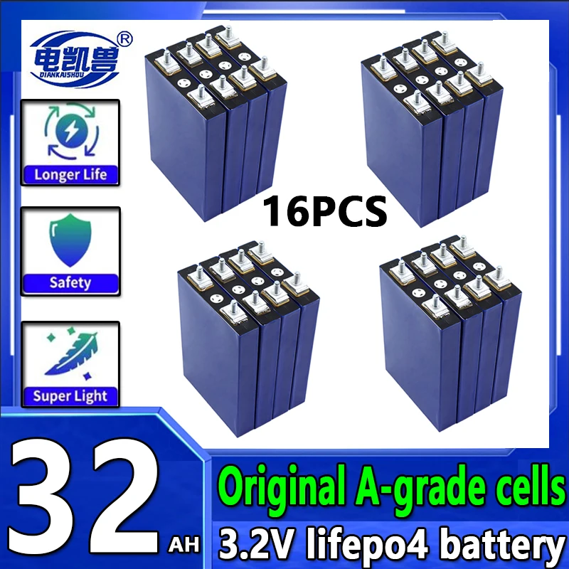 

16pcs 3.2V LiFePO4 32Ah phosphate battery pack for 4S 12V 24V Motorcycle Car motor batteries modification Stud EU/UE TAX FREE