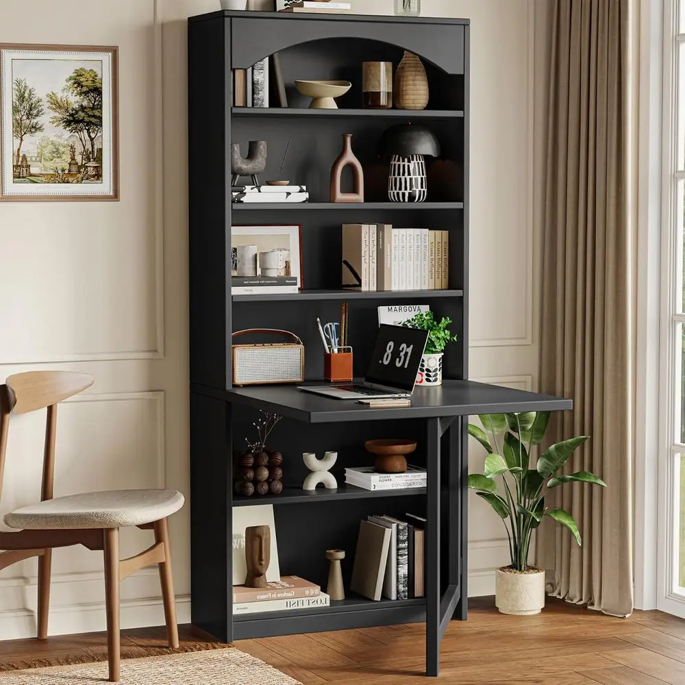 

Компактный складной письменный стол с местом для хранения, идеально подходит для домашнего офиса, спальни или гостиной, черный