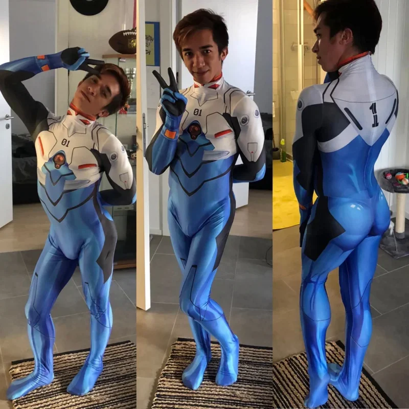 Anime Ikari cosplay costumes Shinji jumpsuit boys man Zentai Halloween bodysuit adults kids MN12