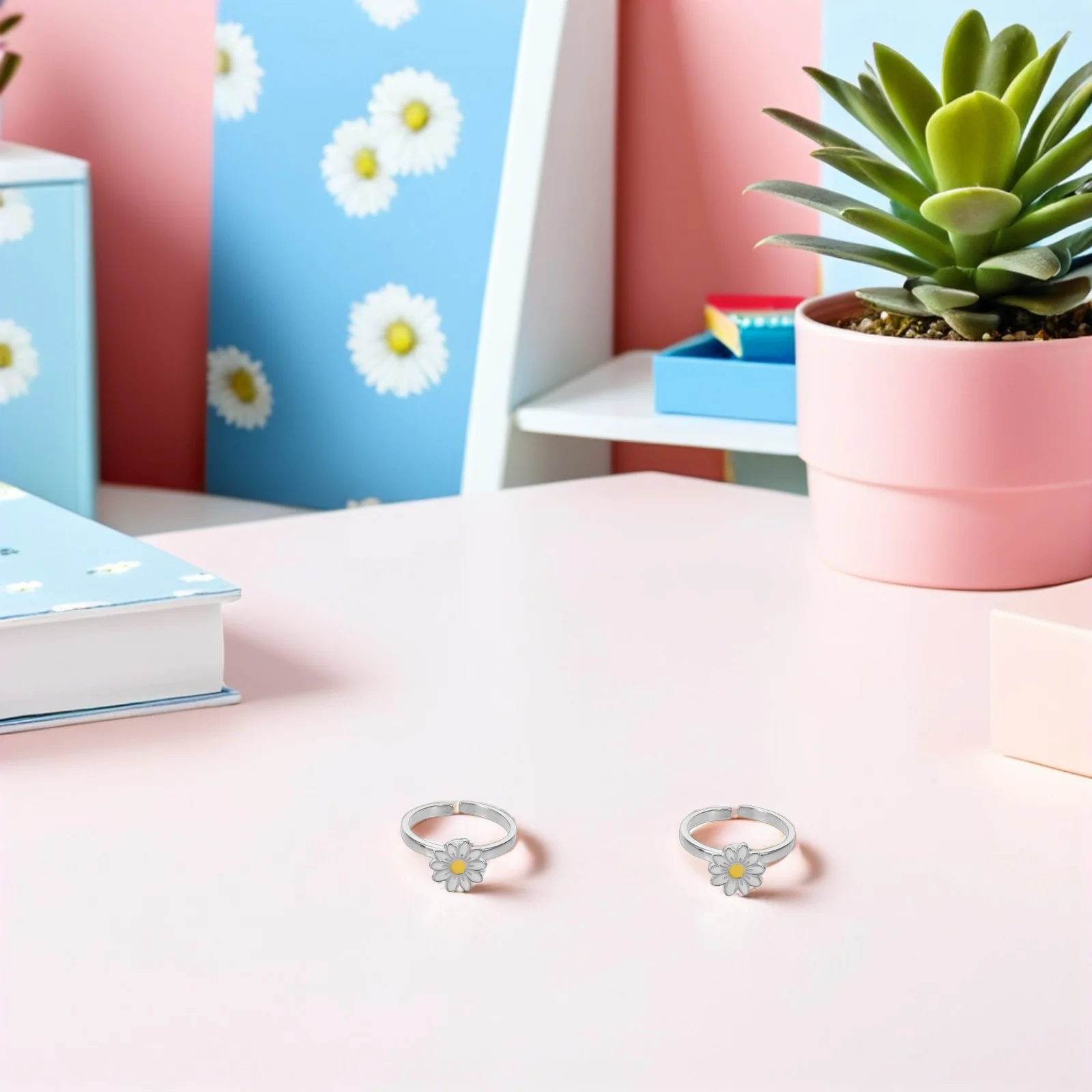 

2pcs High Speed Spinning Rings Copper Daisy Adjustable Fidget Ring For Women Vintage Floral Jewelry Desk Metal Craft Accessory