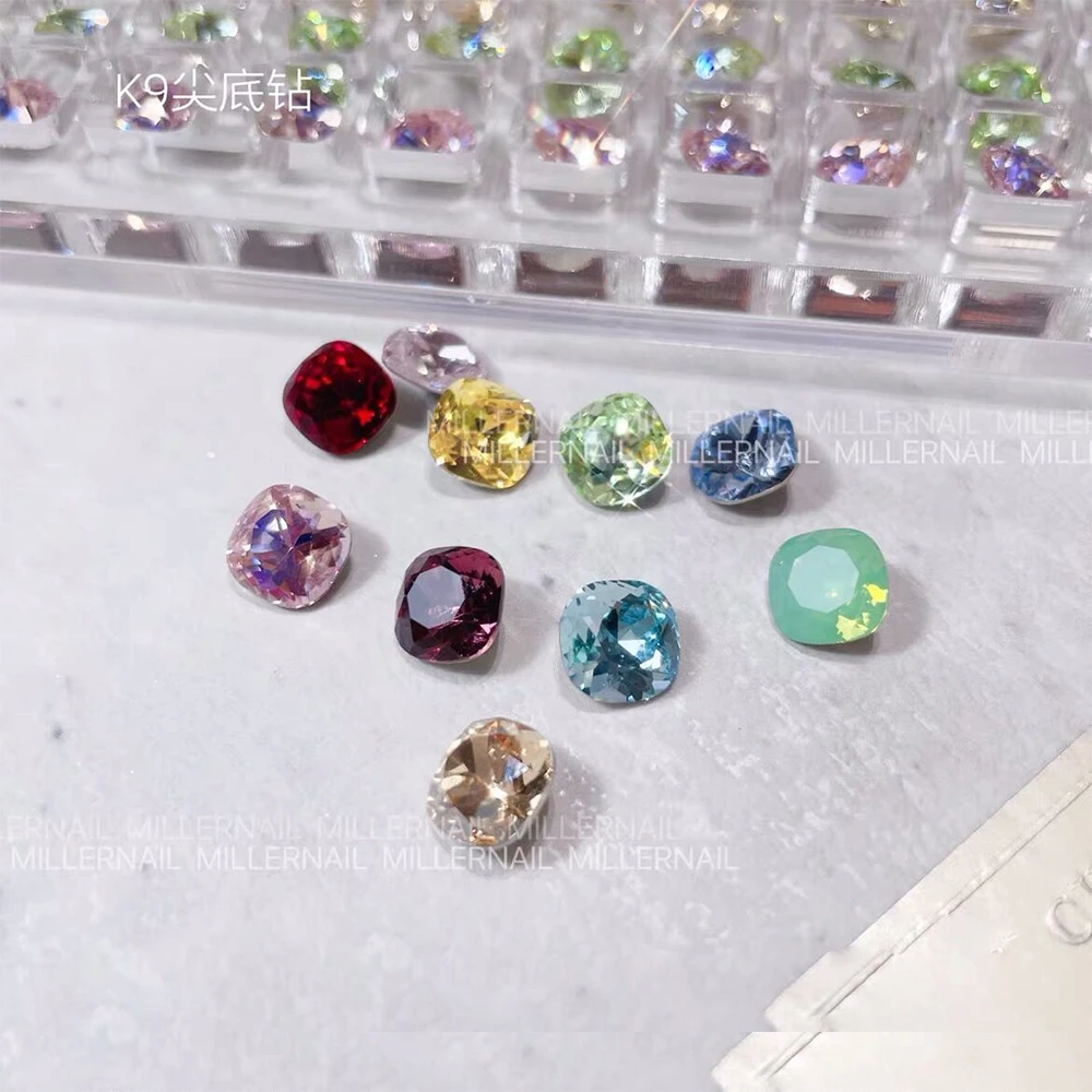 10Pcs Square Opal Crystal Nail Charms,K9 Pointed Bottom Jewelry Parts,6*6mm Glitter Rhinestone Mix Colors Nails Gems Decoration