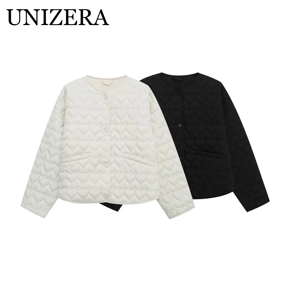 

Autumn New Product Women's Warm Long Sleeve Elastic Heart Quilted Cotton Jacket Short Coat