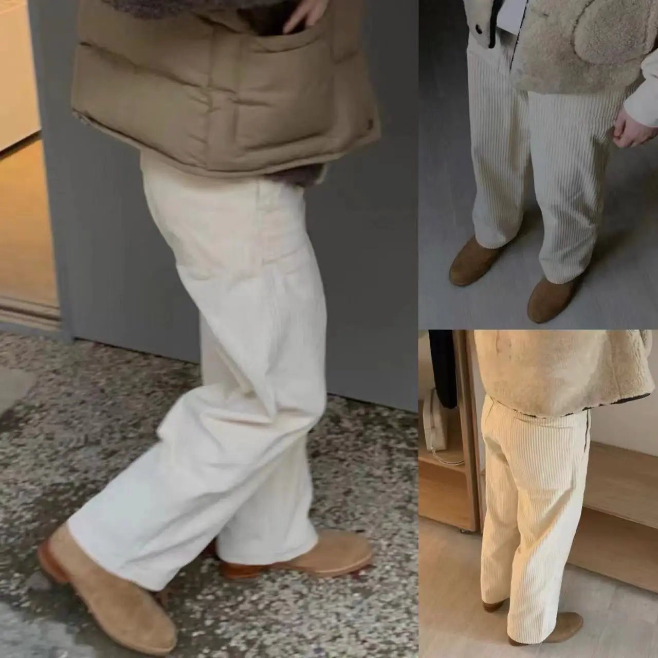 Thiened pantalones casuales sueltos de pierna recta de pana Retro para mujer otoño 2025 l cintura todo fósforo Sle pantalones de mujer