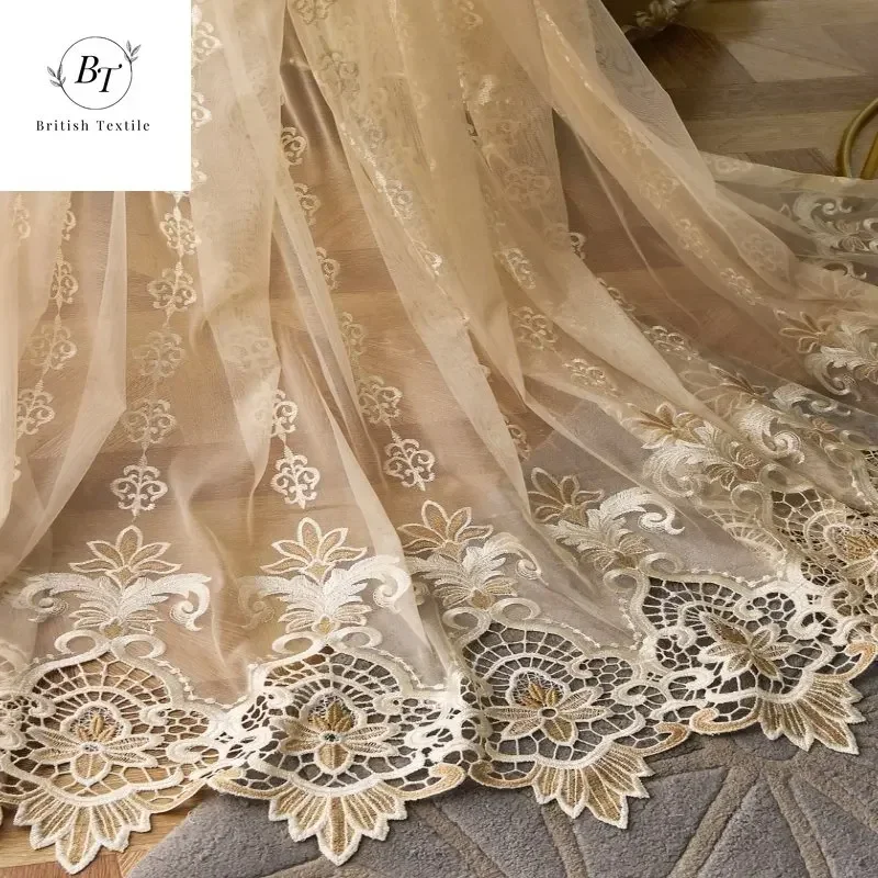 European-style Curtains for Living Dining Room Bedroom Luxury Embroidered Tulle Window Screen Customization Kitchen Curtains