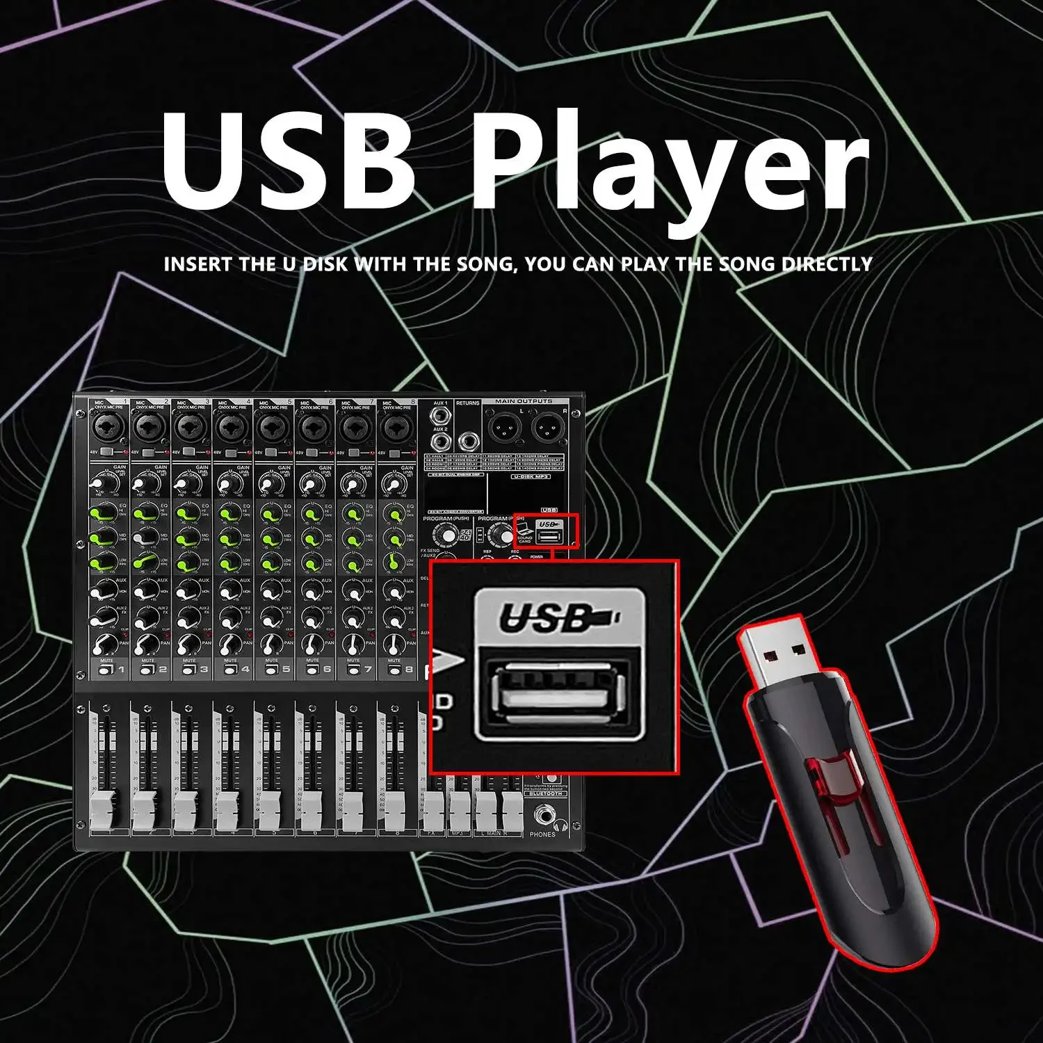 

GAX-M8 Pro 8-channel DJ audio mixer with BT5.0 USB mixing console 16 DSP reverberation effect home KTV stage