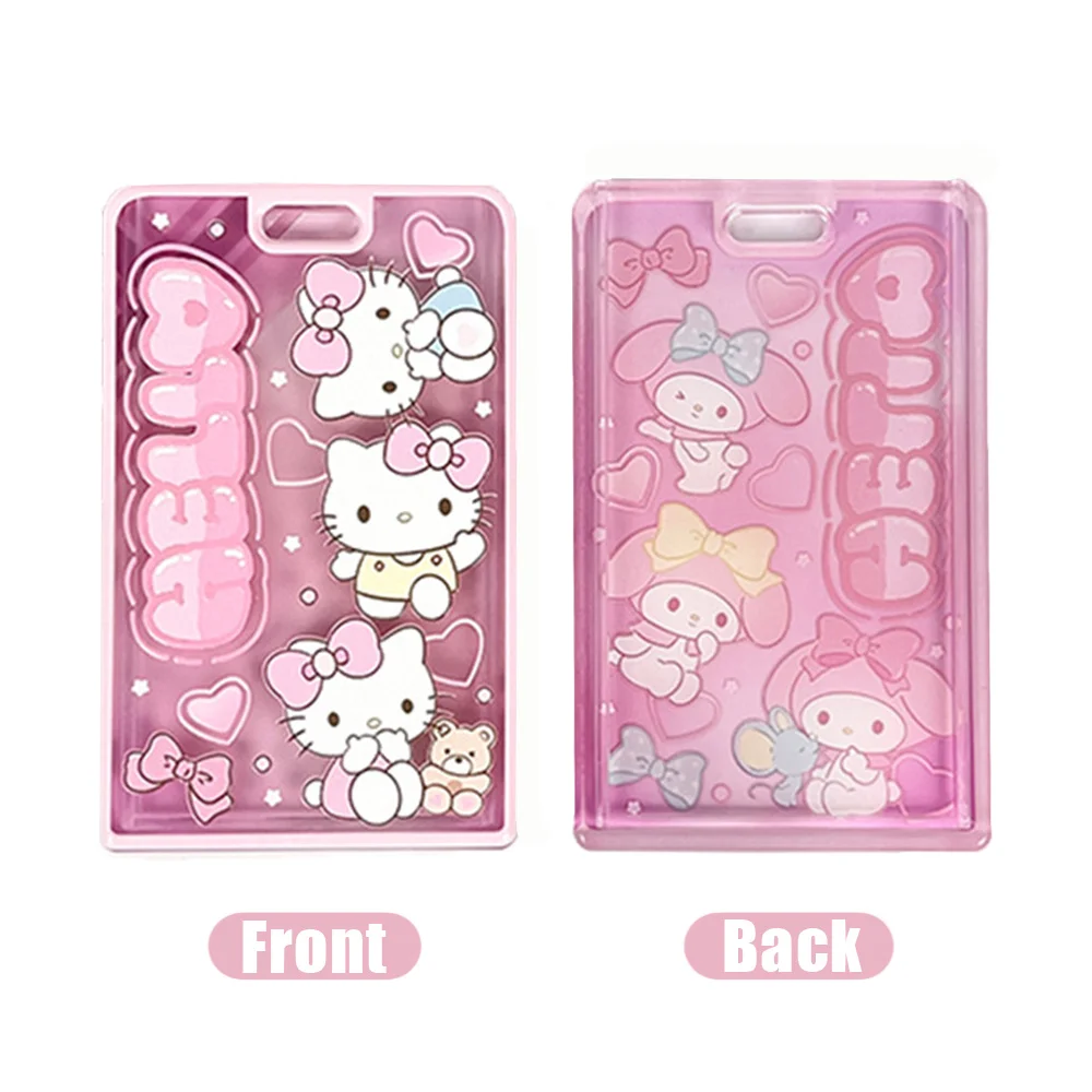 Kawaii Sanrio Hello Kitty Kuromi Acrylic Subway Bus ID Card Protective Sleeve Slide Cover Card Storage Case Keychain Pendant