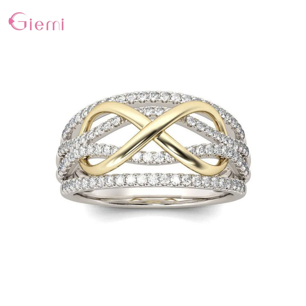 Shining 925 Sterling Silver Letter 8 Multi Layer Crystal Zircon Rings For Women Girls Engagement Party Fashion Jewelry Gifts