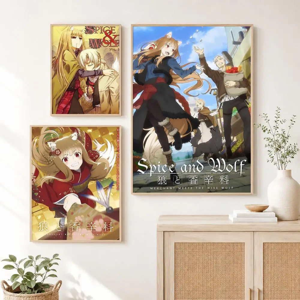 Classic Hot Anime P-Pad Holo Spice Wolf Anime Poster Self Adhesive Wall Art Decor for Bedroom Living Room Office Home Decor Gift