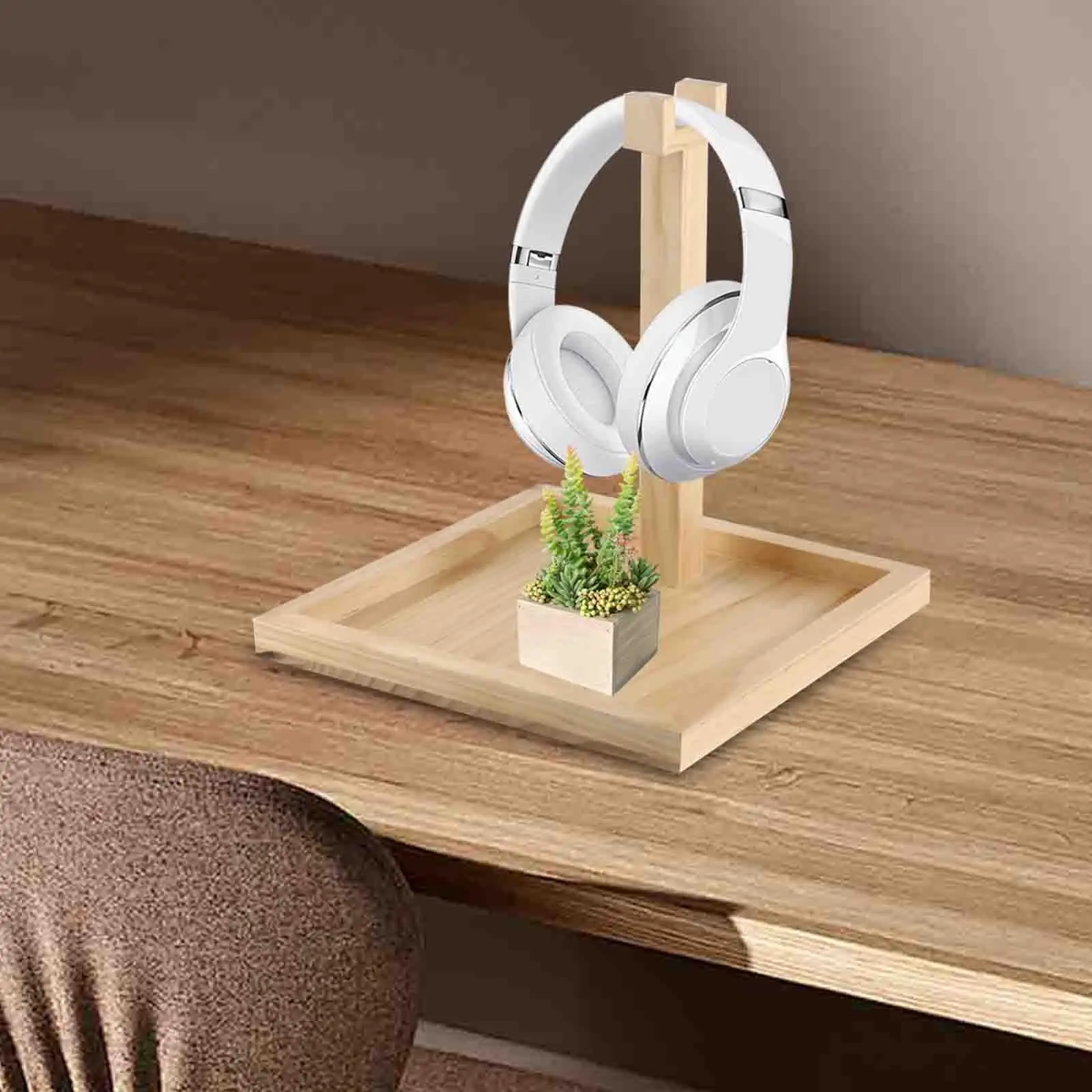 

Headphone Stand Storage Tray Anti Slip Wooden Multifunctional Home Office Use Desk Earphone Stand Organizer Headset Holder