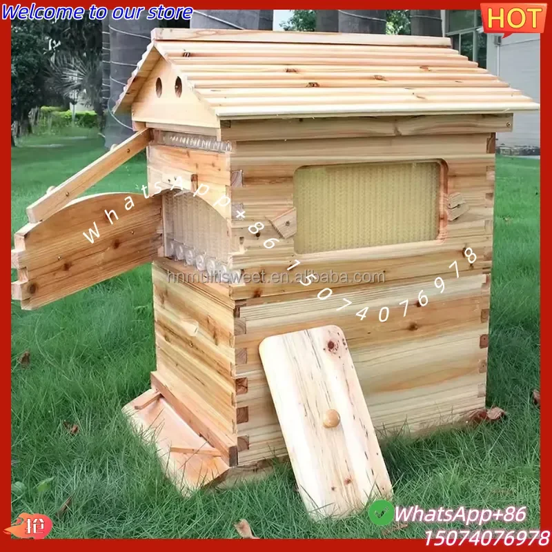 2026 Chinese Wax-Coated China Fir Automatic Self-Flowing Honey Bee Hive & 7 Auto Frames Apiculture Beekeeping Equipment Tool