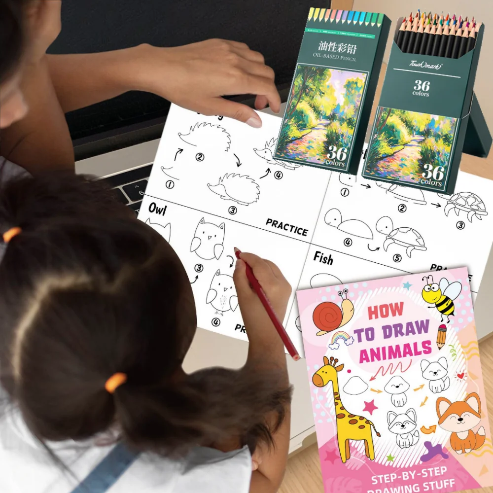 36 Colors Colored Pencil With 3 Theme Coloring Book for Kids Gift Painting Fun Graffiti Drawing Coloring Book