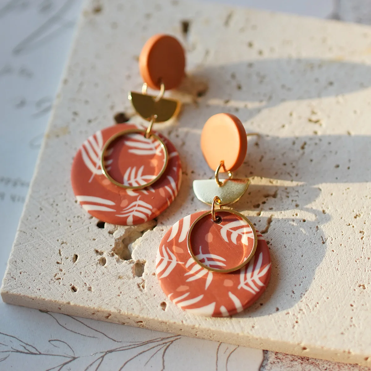 Multi-Color Polymer Clay round Disc Earrings with Trendy Metal Chip Rings Dangle Dots for Women Fashionable Daily Party Accessor