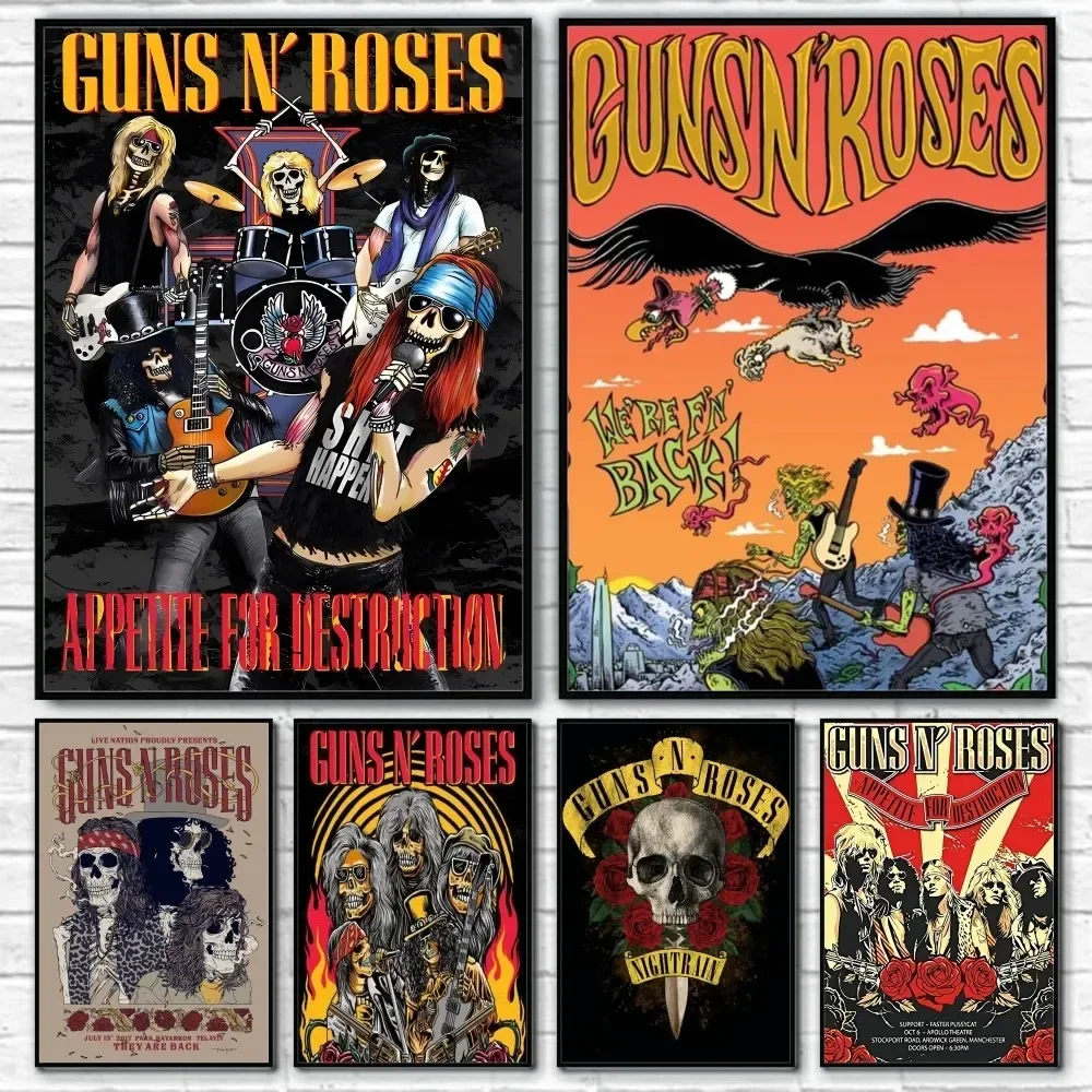 1PC Guns N Roses Rock Poster Impressão de arte de parede à prova d'água Casa Sala de estar Bar Decoração estética