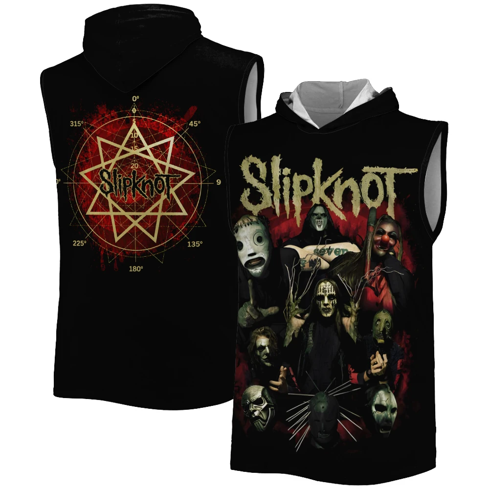 Men's Slipknot Band Sleeveless Hoodie Heavy Metal Rock Band Graphic Tank Top Quick Dry Breathable Gothic Streetwear  Hooded Tank