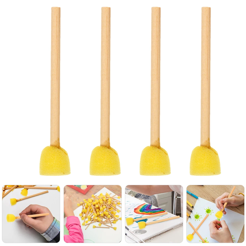 

20pcs Yellow Foam Painting Kids Craft Supplies Sponge Art Brushes Wooden Handle Smooth Painting Tools for Children