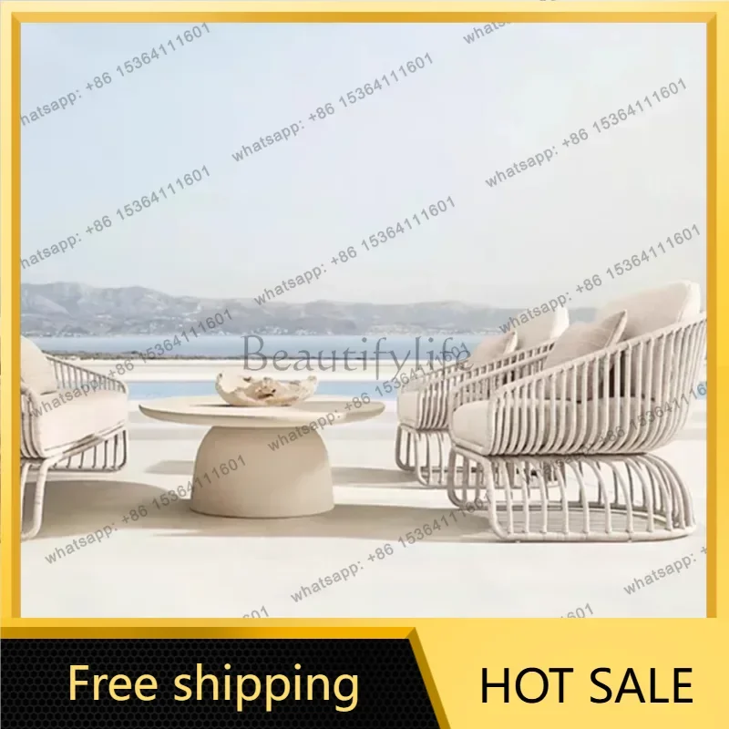 zj.Italian Style Waterproof and Sunscreen Designer Garden Sofas Rattan Weaving Modern Garden Sofa Art Outdoor Furniture Divano H