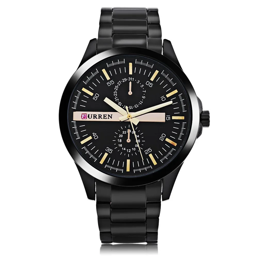

CURREN M8128 Racing Sport Watches Black Golden Clock Male Men Quartz Wrist Watches Japan Movement Black Stainless Steel