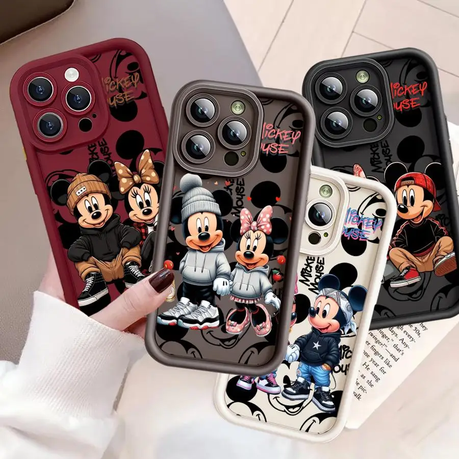 Disney mickey minnie myš hustý telefon pouzdro pro iPhone 16 13 mini SE 15promax 14 plus 12 pro 11 pro 8 7 XR XS maxi měkké obal