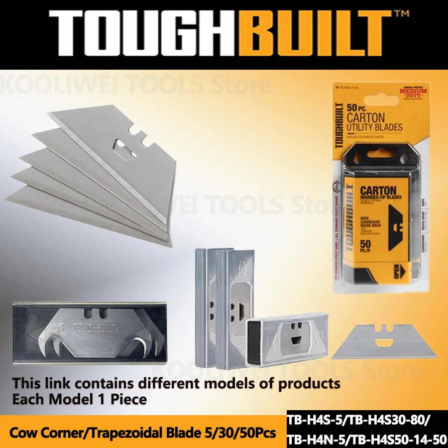 TOUGHBUILT TB-H4S-5/TB-H4N-5/TB-H4S30-80 Utility Knife Refill Blade 5/30Pcs Cow Corner/Trapezoidal Blade for Scrapers & Knives
