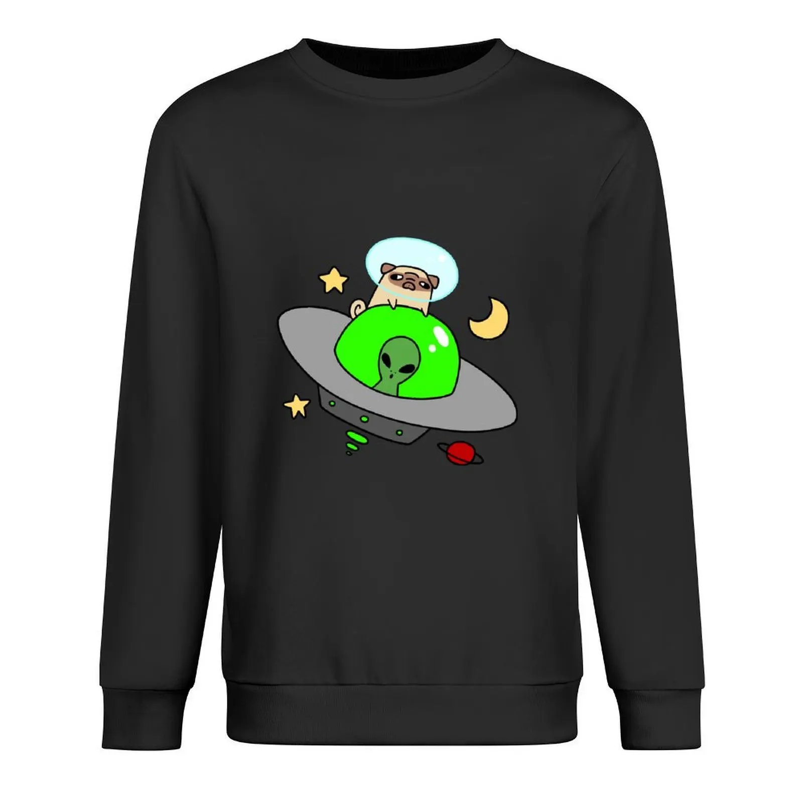 

Space Pug Riding a UFO Pullover korean style clothes men's clothes anime clothing clothes for men oversize sweatshirt