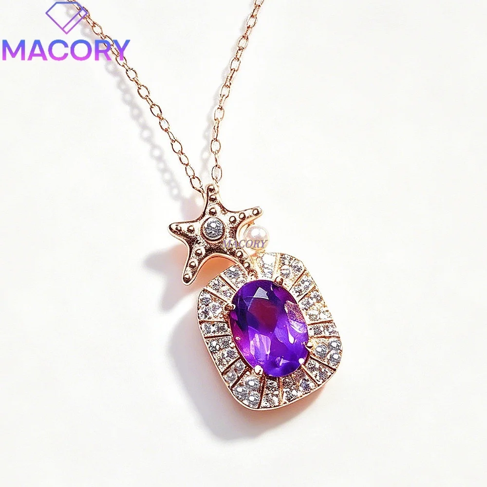 Natural Citrine and Amethyst pendant necklace 925 sterling silver fashionable design birthday gift and Valentine's Day gift