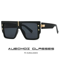 New Luxury Brand Designer Flat Top Square Sunglasses Women For Men Vintage Oversized Popular Big Frame Sun Glasses Rivet Shades