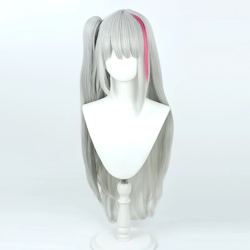 MDR-Perruque Cosplay Synthétique pour Bol, Ligne Frontale, Gris, Rose Mixte, Cheveux Longs, 70cm, Degré de Chaleur, Jeu de Plis d'Halloween, Bonnet Gratuit