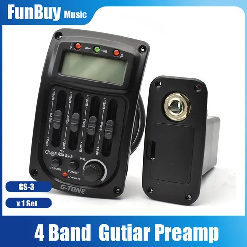 Imagen 1 del producto Pastilla de guitarra acústica Cherub GS-3 EQ de 4 bandas con sintonizador cromático de fase y LCD pastillas piezoeléctricas para guitarra acústica