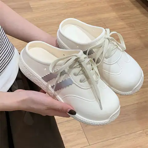 여성용 스트라이프 한 발 스터럽 보드 신발, 야외 방수 하프 백, 스트라이프 신발 슬리퍼, 통기성 소프트 샌들