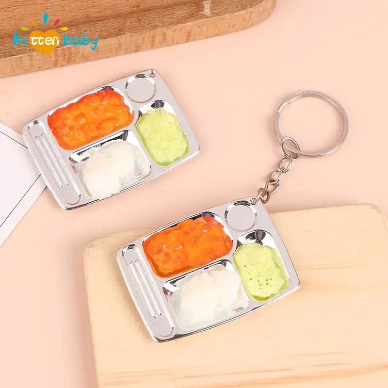 1:12 Dollhouse Miniature Food Set Lunch Box Simulation Dinner Plate with Keychain Model Kitchen Toy DIY Dolls House Scene Decor