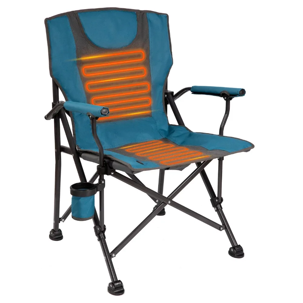 

Folding Beach Chairs Luxury Heated Portable Camp Chair - Blue/Grey - Great for Camping Free Shipping Sports and the Beach Lounge