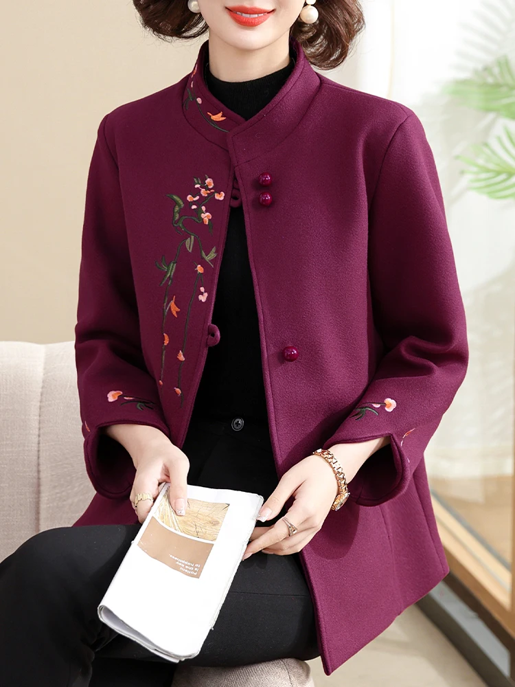 

Sli Spring Autumn Woolen Coat for Mom Middle Aged And ly Faionable Cardigan Open Front round Ne Single Button