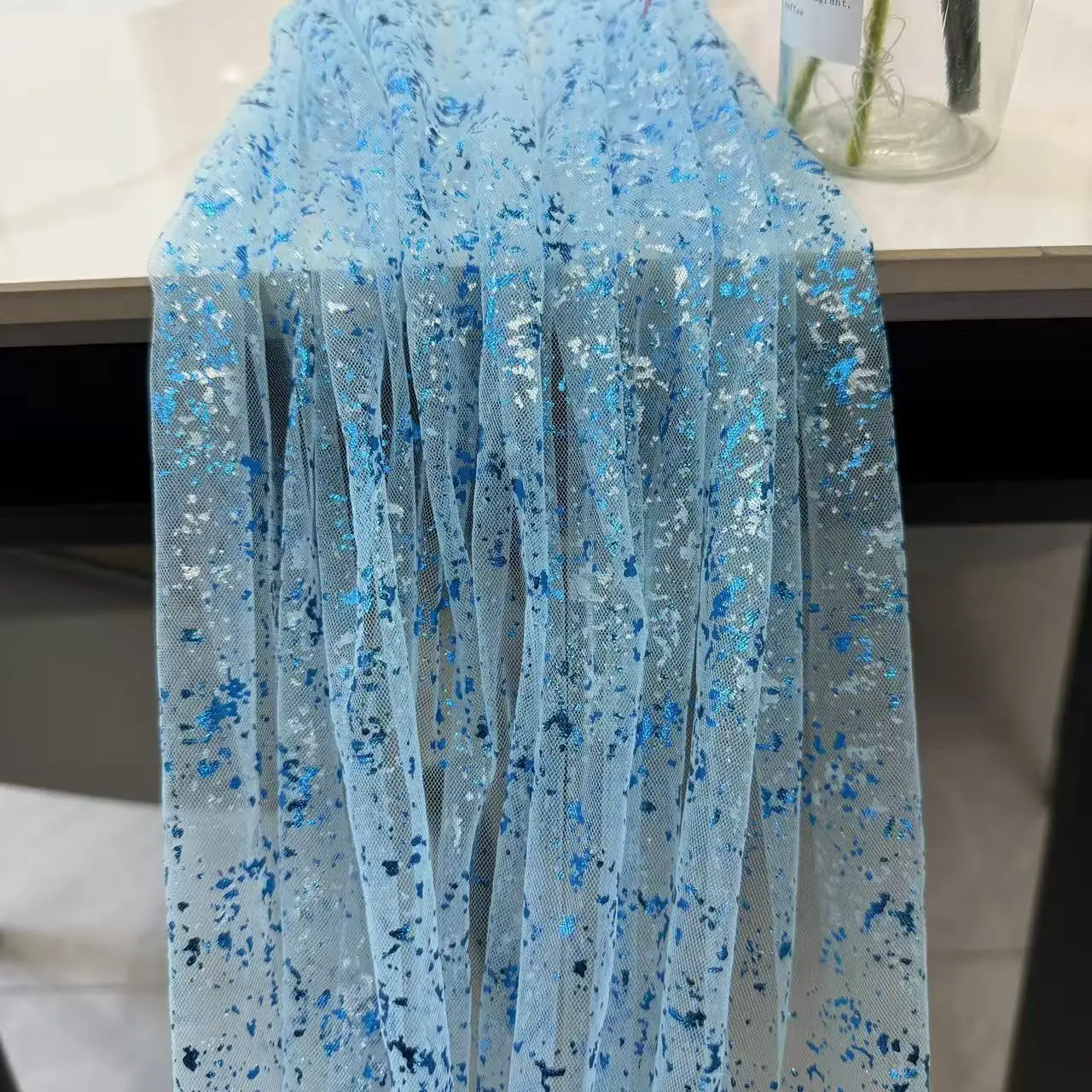 1pc Gold Gauze Table Runner Sequin Glitter Light Blue Tablecloth Sheer Tulle Cheesecloth Wedding Baby Shower Birthday Party