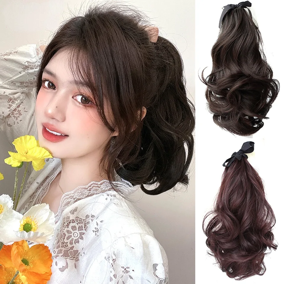 Synthetic Ponytail Hairpiece Short Curly Ponytail Clip In PonyTail Hair Extensions Wrap Around Hair Extension For Women