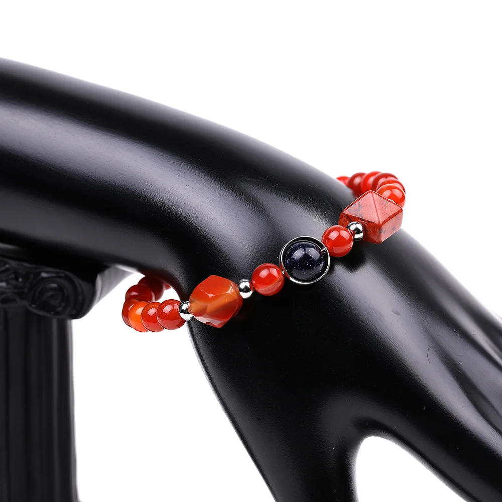Charm Crystal Faceted Stone Red Carnelain Gemstone Energy Bracelet Pyramid Shaped Bracelet for Women Men